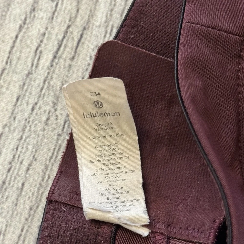 Lululemon Run Times Bra High Support‎ Size 34E  Maroon Athletic Jogging Bra